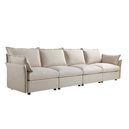 Canapé sectionnel Byron Pillow Edge en tissu beige, 4 places