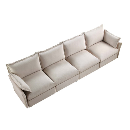 Canapé sectionnel Byron Pillow Edge en tissu beige, 4 places