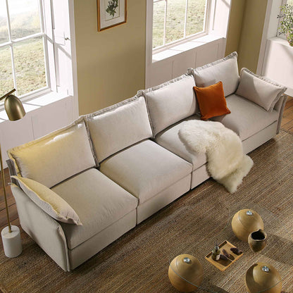 Canapé sectionnel Byron Pillow Edge en tissu beige, 4 places