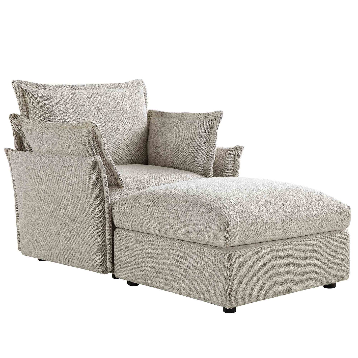 Canapé sectionnel Byron Pillow Edge Mist Grey Boucle, méridienne 1 place