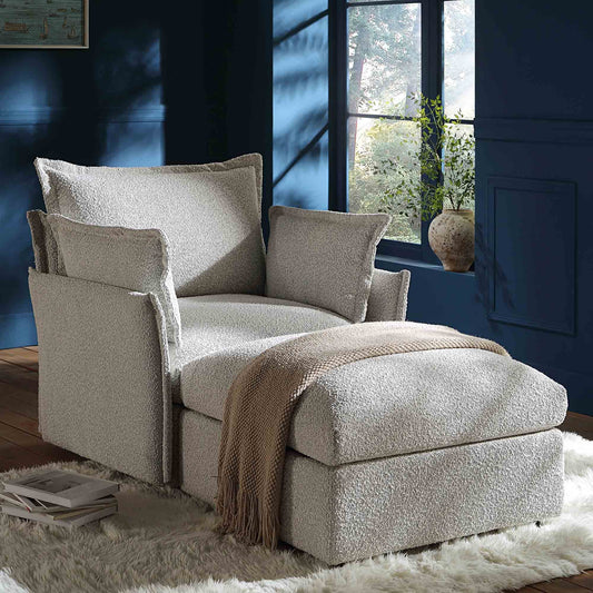 Canapé sectionnel Byron Pillow Edge Mist Grey Boucle, méridienne 1 place