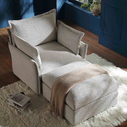 Canapé sectionnel Byron Pillow Edge Mist Grey Boucle, méridienne 1 place