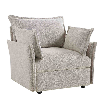 Canapé sectionnel Byron Pillow Edge Mist Grey Boucle, 1 place