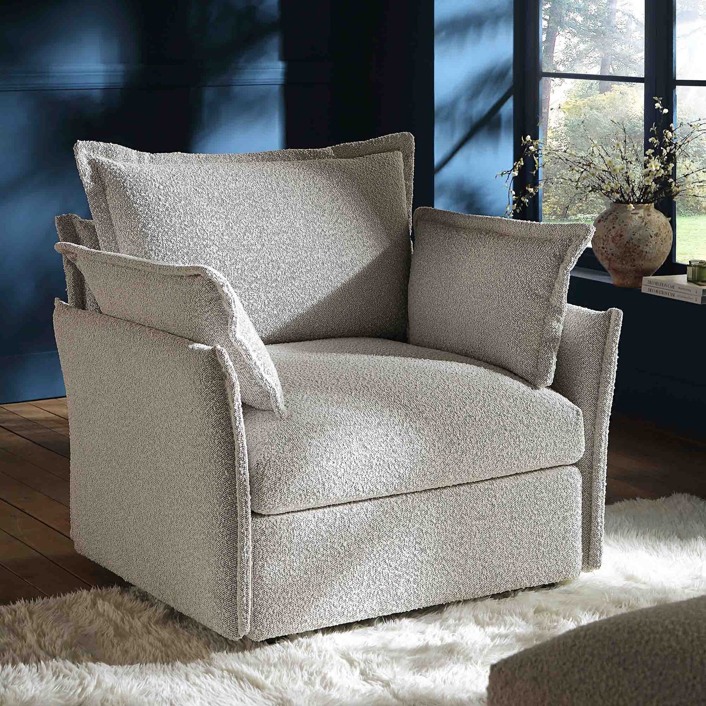 Canapé sectionnel Byron Pillow Edge Mist Grey Boucle, 1 place