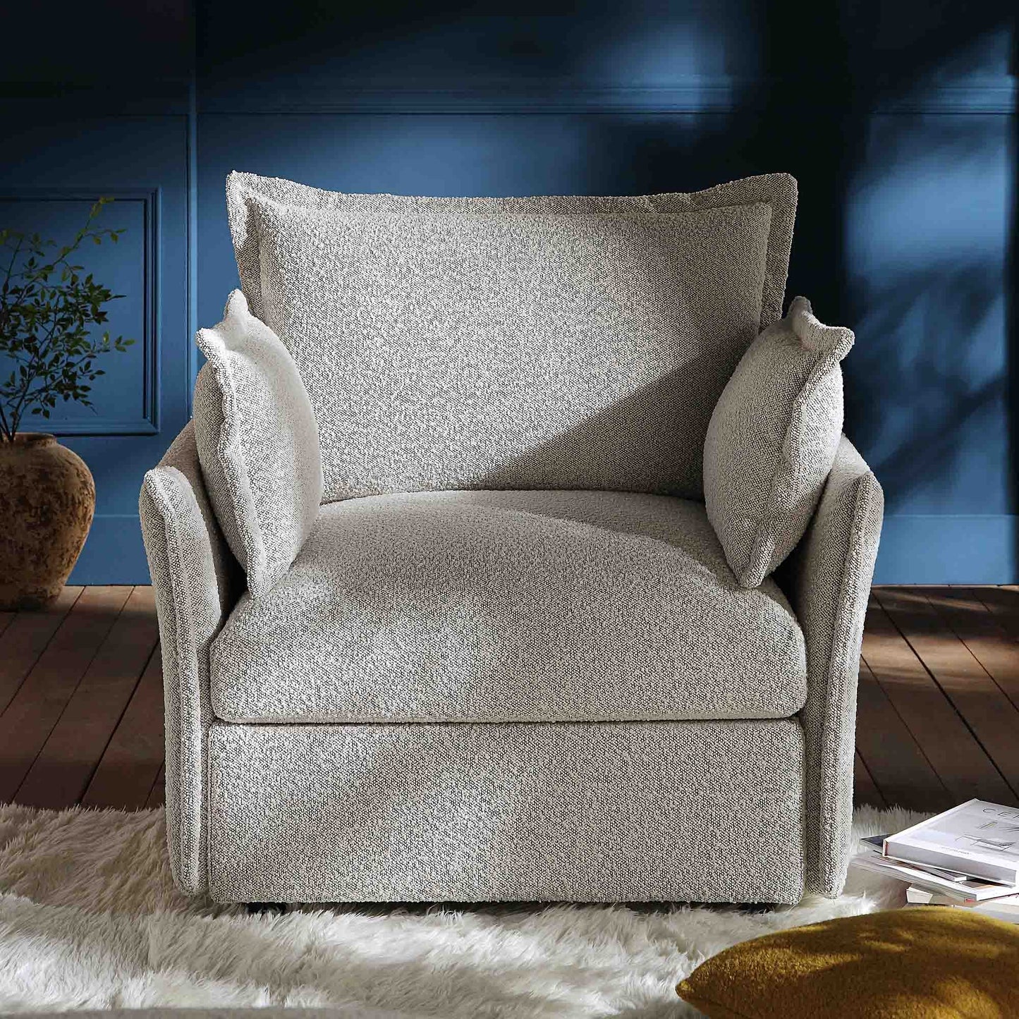 Canapé sectionnel Byron Pillow Edge Mist Grey Boucle, 1 place