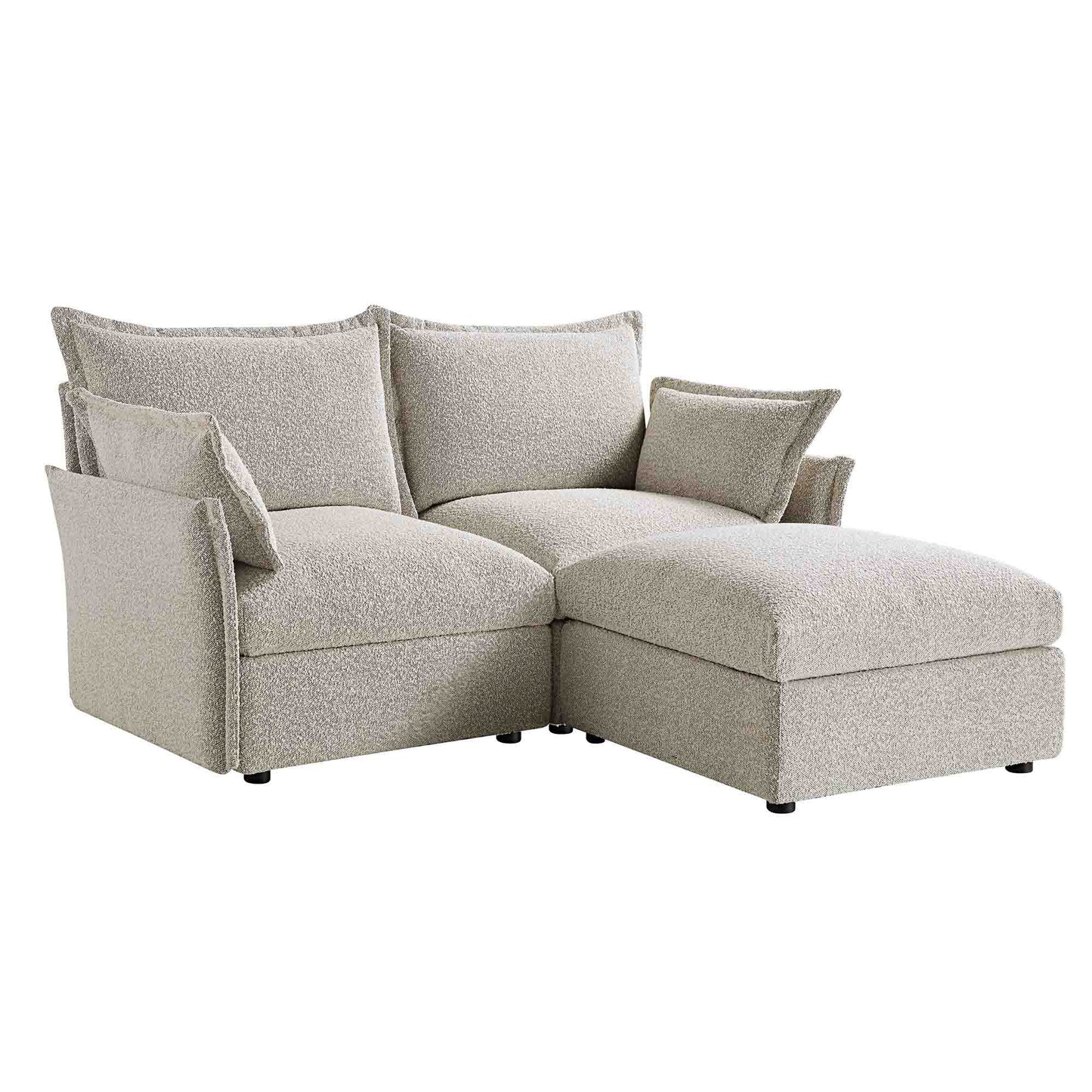 Canapé sectionnel Byron Pillow Edge Mist Grey Boucle, méridienne 2 places