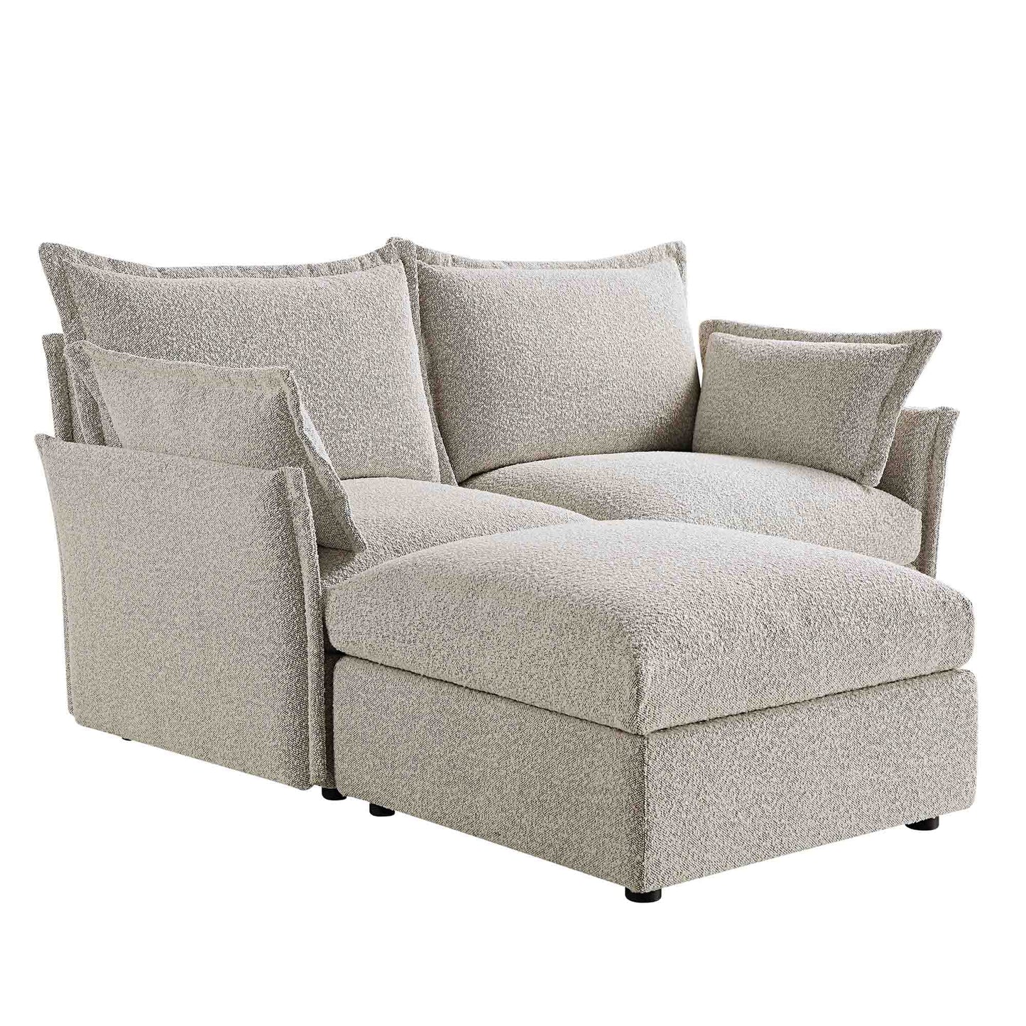 Canapé sectionnel Byron Pillow Edge Mist Grey Boucle, méridienne 2 places