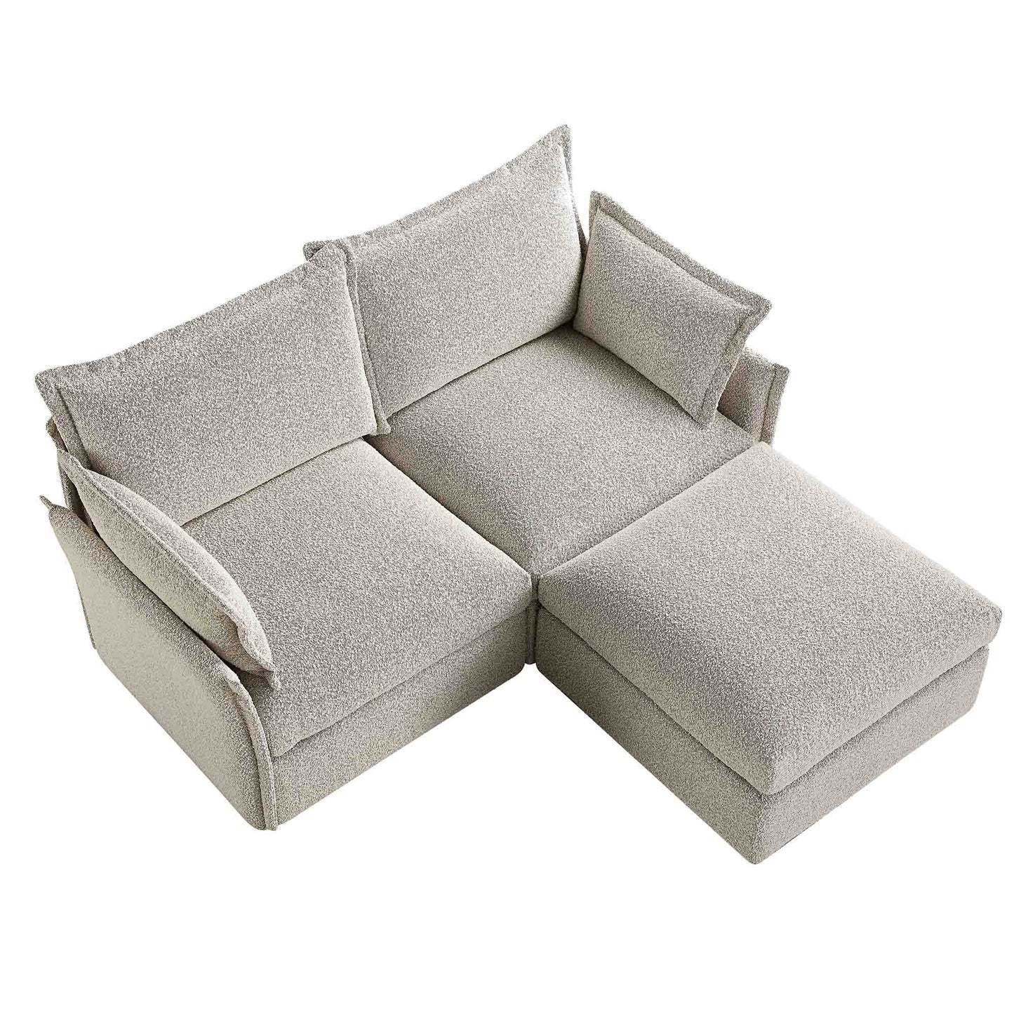 Canapé sectionnel Byron Pillow Edge Mist Grey Boucle, méridienne 2 places