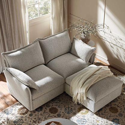 Canapé sectionnel Byron Pillow Edge Mist Grey Boucle, méridienne 2 places