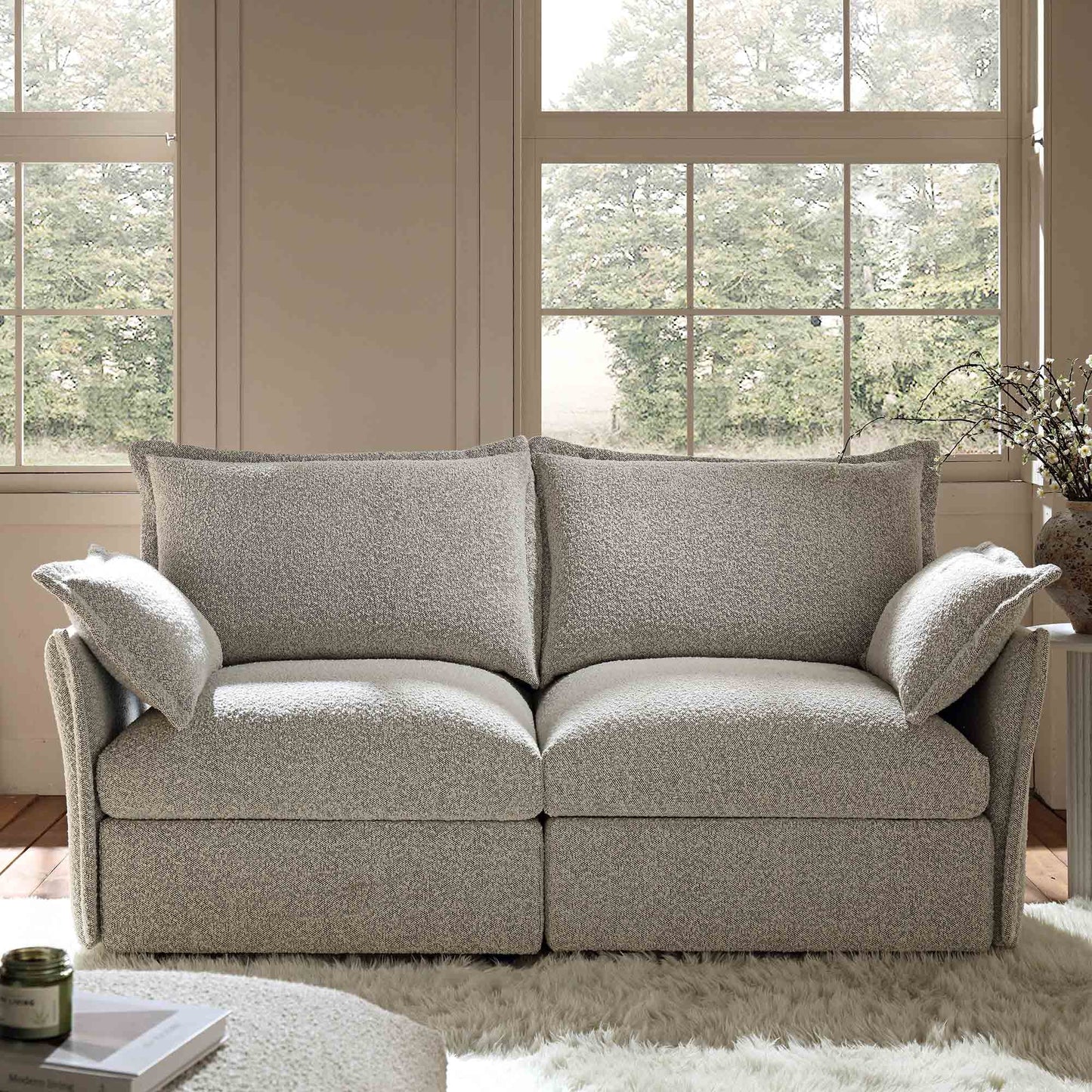 Canapé sectionnel Byron Pillow Edge Mist Grey Boucle, 2 places