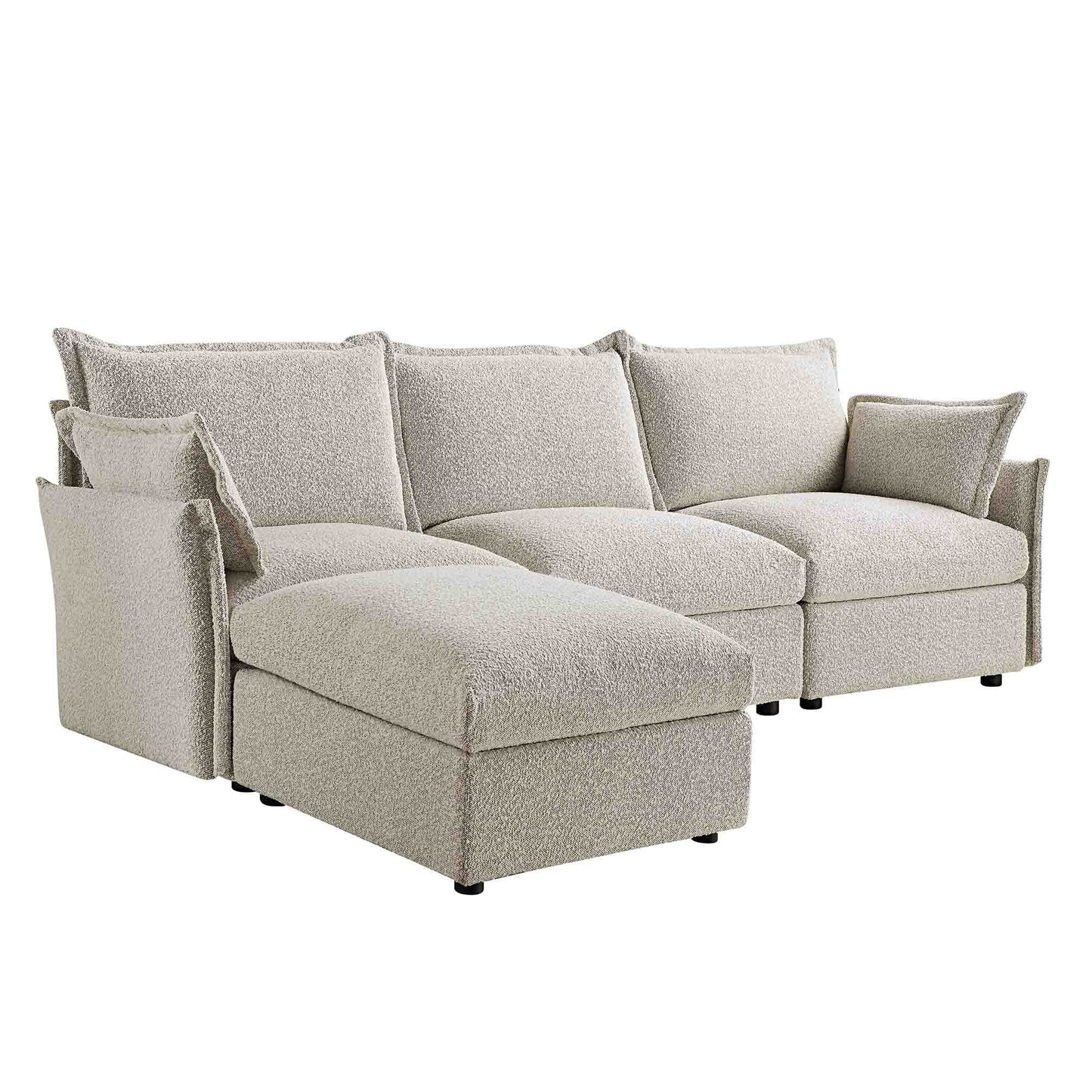Canapé sectionnel Byron Pillow Edge Mist Grey Boucle, méridienne 3 places
