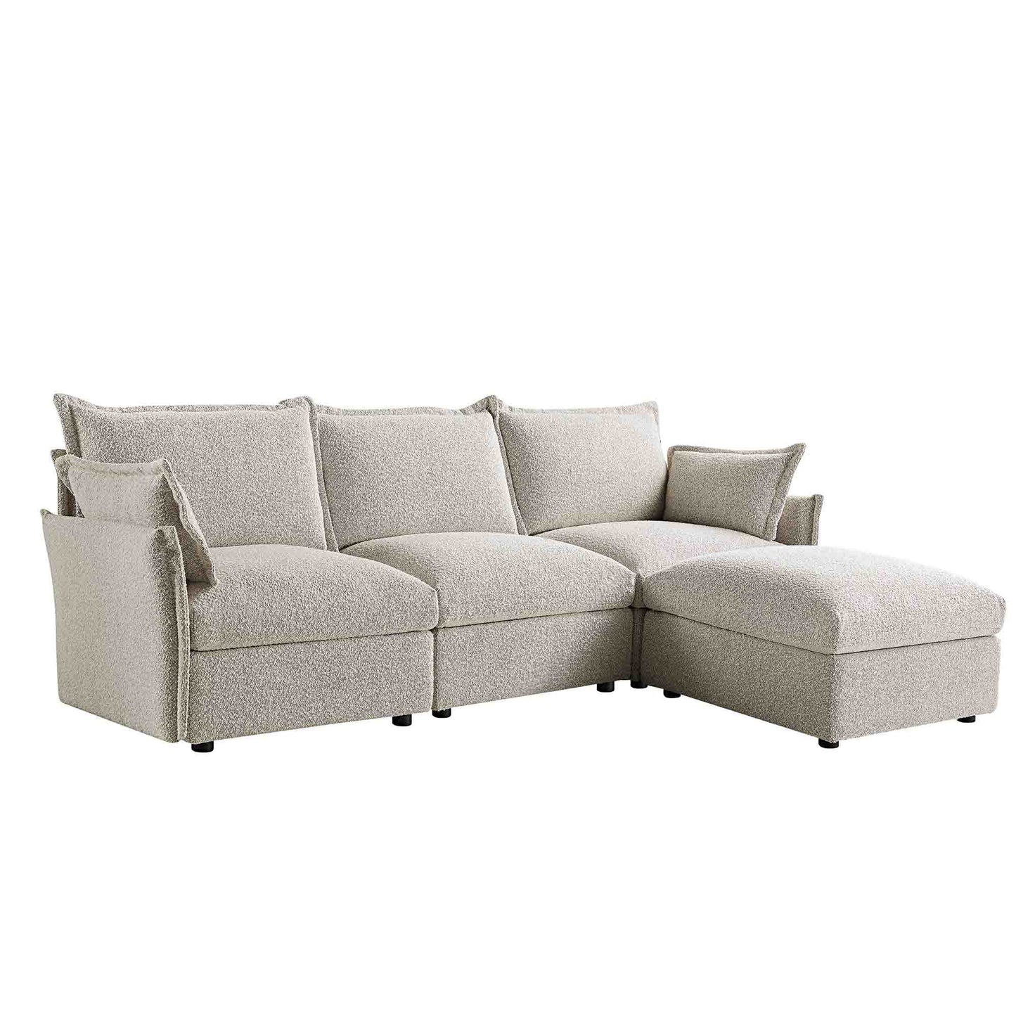 Canapé sectionnel Byron Pillow Edge Mist Grey Boucle, méridienne 3 places