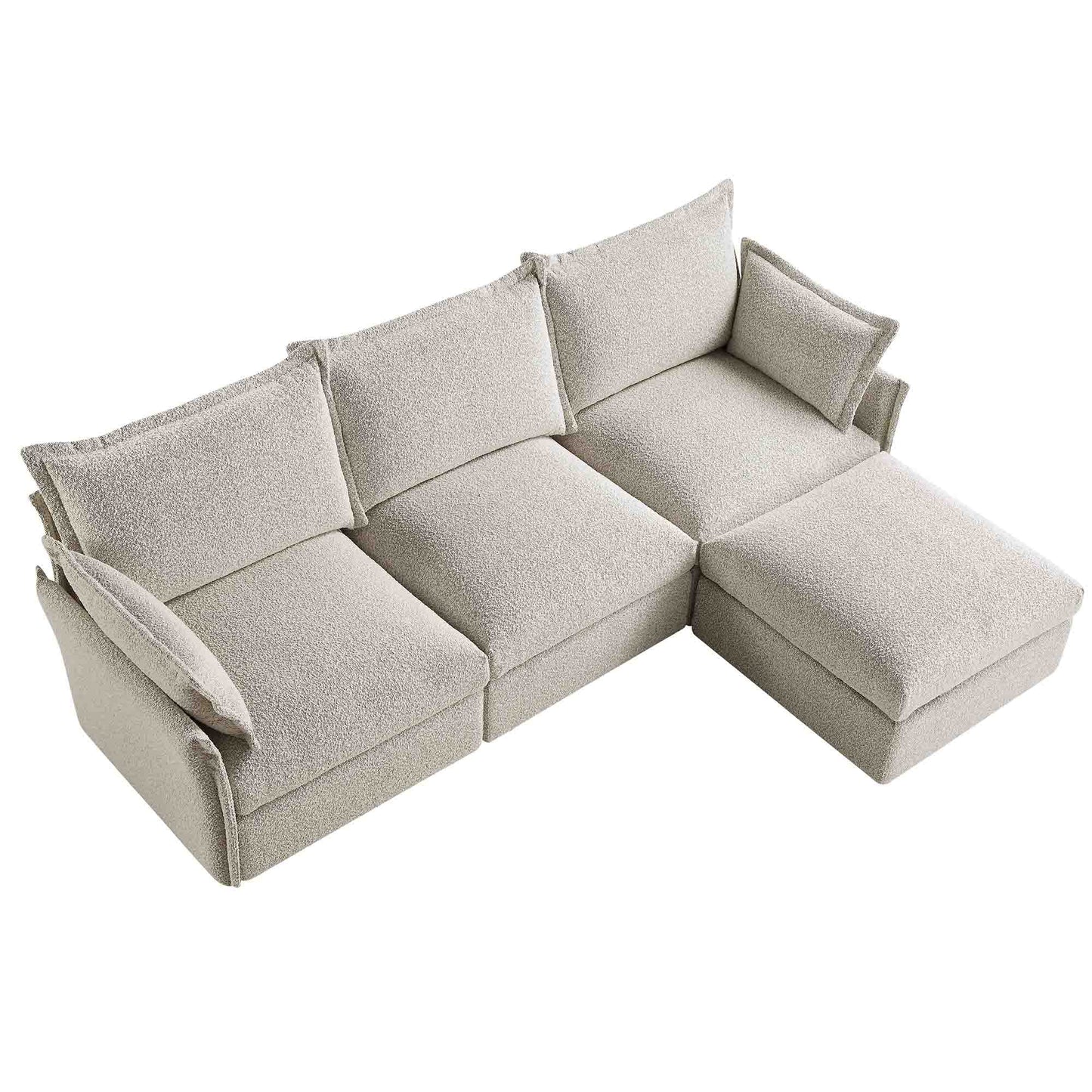Canapé sectionnel Byron Pillow Edge Mist Grey Boucle, méridienne 3 places