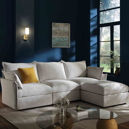 Canapé sectionnel Byron Pillow Edge Mist Grey Boucle, méridienne 3 places