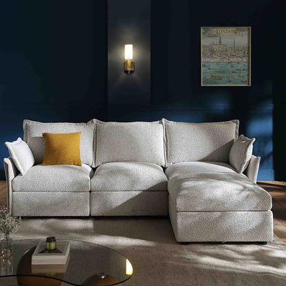 Canapé sectionnel Byron Pillow Edge Mist Grey Boucle, méridienne 3 places
