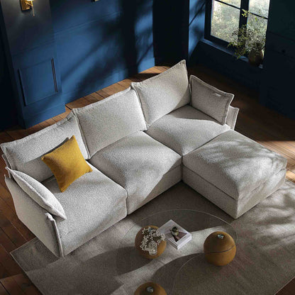 Canapé sectionnel Byron Pillow Edge Mist Grey Boucle, méridienne 3 places