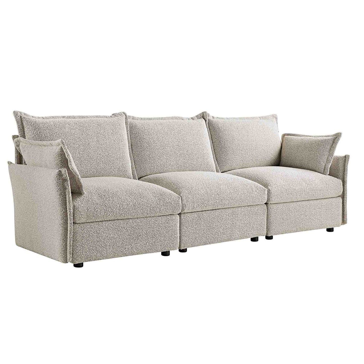 Canapé sectionnel bouclé Byron Pillow Edge gris brume, 3 places