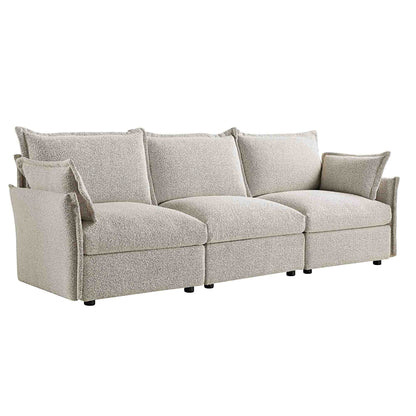 Canapé sectionnel bouclé Byron Pillow Edge gris brume, 3 places