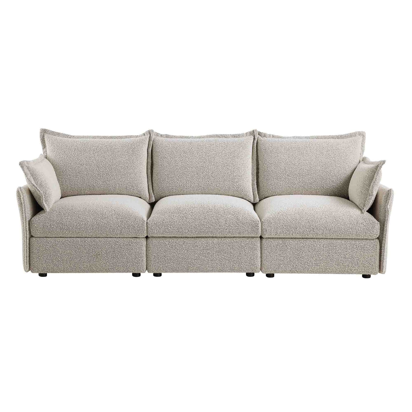 Canapé sectionnel bouclé Byron Pillow Edge gris brume, 3 places