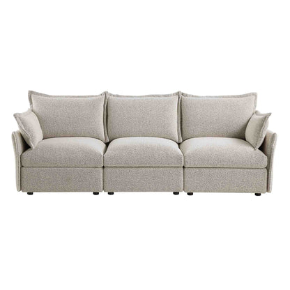 Canapé sectionnel bouclé Byron Pillow Edge gris brume, 3 places