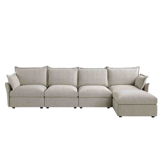 Canapé sectionnel Byron Pillow Edge Mist Grey Boucle, méridienne 4 places