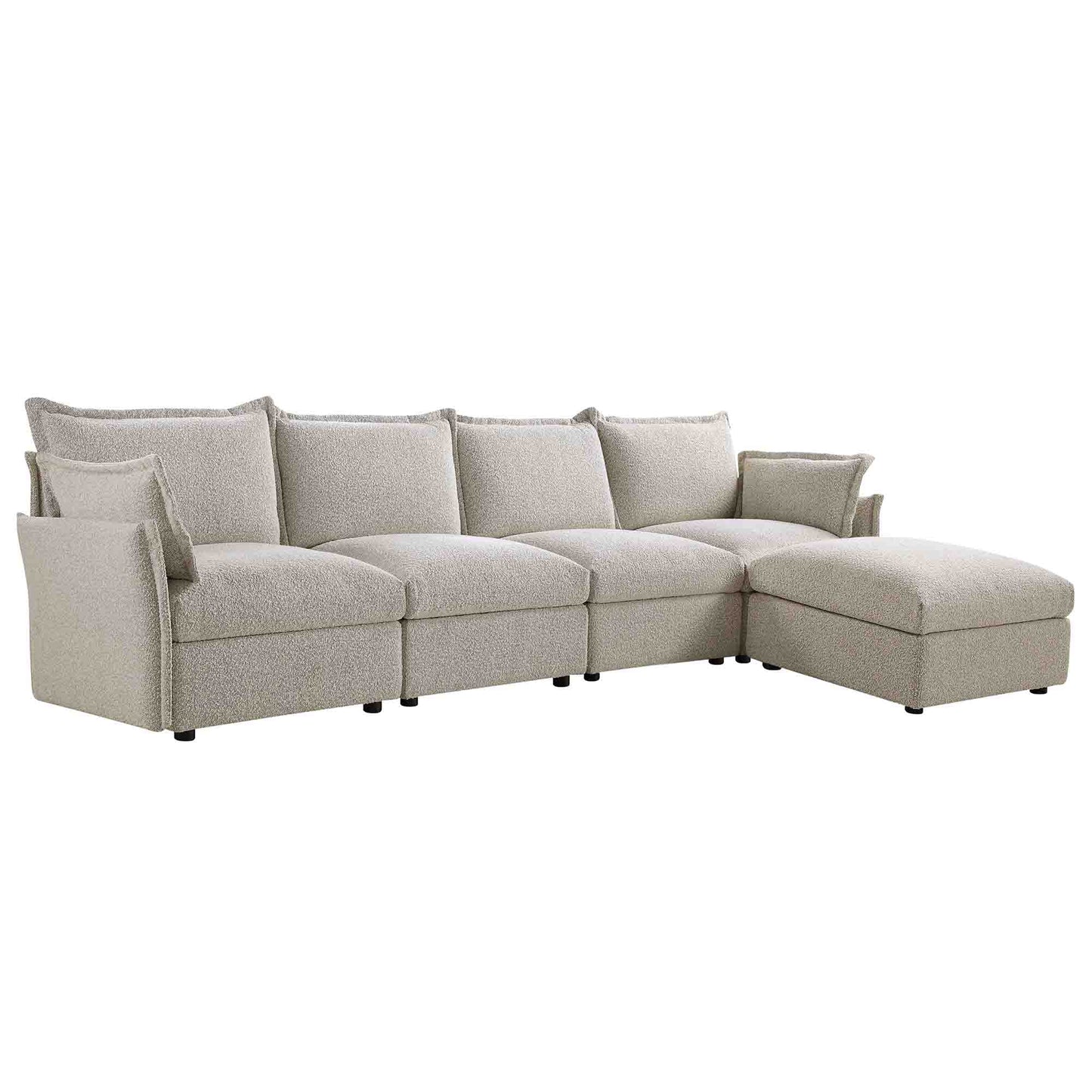Canapé sectionnel Byron Pillow Edge Mist Grey Boucle, méridienne 4 places