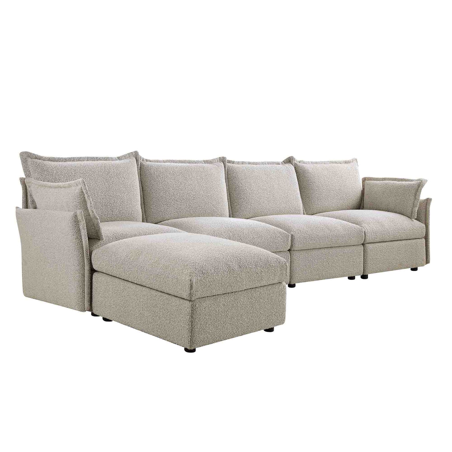 Canapé sectionnel Byron Pillow Edge Mist Grey Boucle, méridienne 4 places