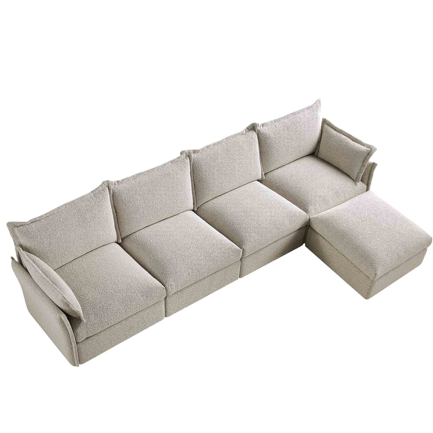 Canapé sectionnel Byron Pillow Edge Mist Grey Boucle, méridienne 4 places