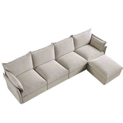 Canapé sectionnel Byron Pillow Edge Mist Grey Boucle, méridienne 4 places