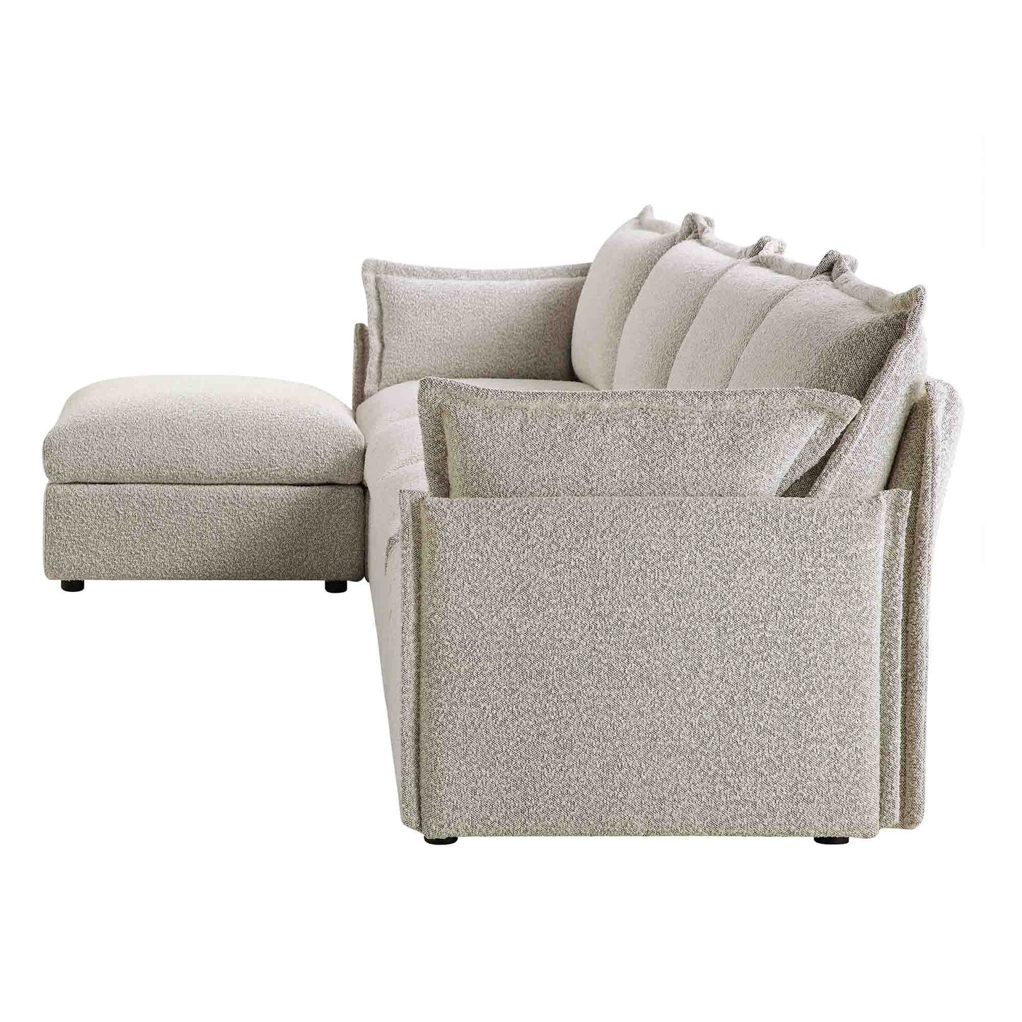Canapé sectionnel Byron Pillow Edge Mist Grey Boucle, méridienne 4 places