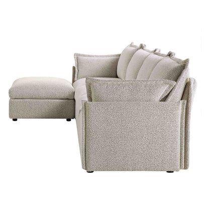 Canapé sectionnel Byron Pillow Edge Mist Grey Boucle, méridienne 4 places