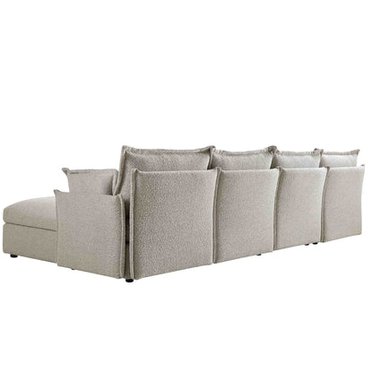 Canapé sectionnel Byron Pillow Edge Mist Grey Boucle, méridienne 4 places