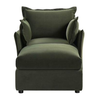 Canapé sectionnel Byron Pillow Edge en velours vert mousse, méridienne 1 place