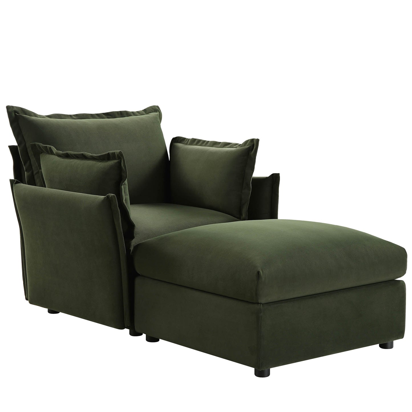 Canapé sectionnel Byron Pillow Edge en velours vert mousse, méridienne 1 place