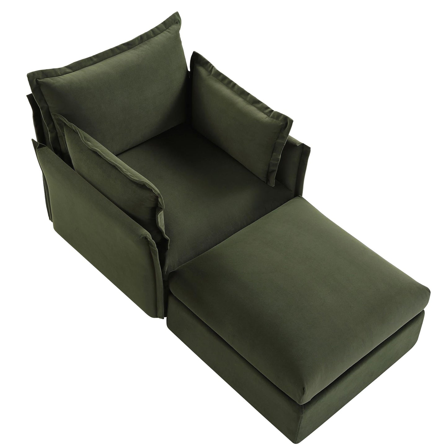 Canapé sectionnel Byron Pillow Edge en velours vert mousse, méridienne 1 place