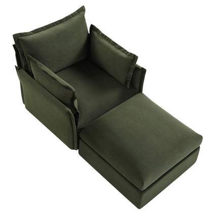 Canapé sectionnel Byron Pillow Edge en velours vert mousse, méridienne 1 place