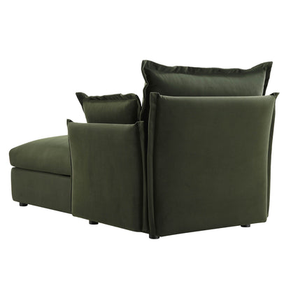 Canapé sectionnel Byron Pillow Edge en velours vert mousse, méridienne 1 place