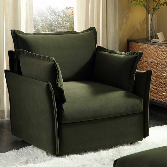 Canapé sectionnel Byron Pillow Edge en velours vert mousse, 1 place