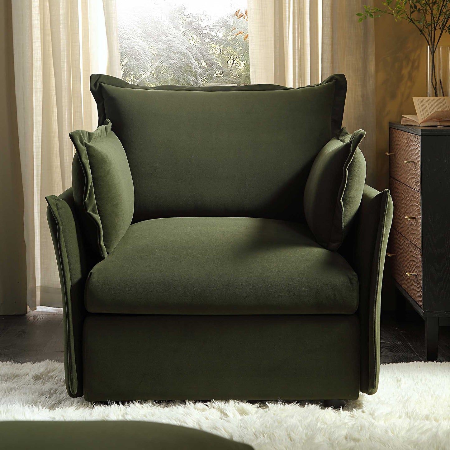 Canapé sectionnel Byron Pillow Edge en velours vert mousse, 1 place