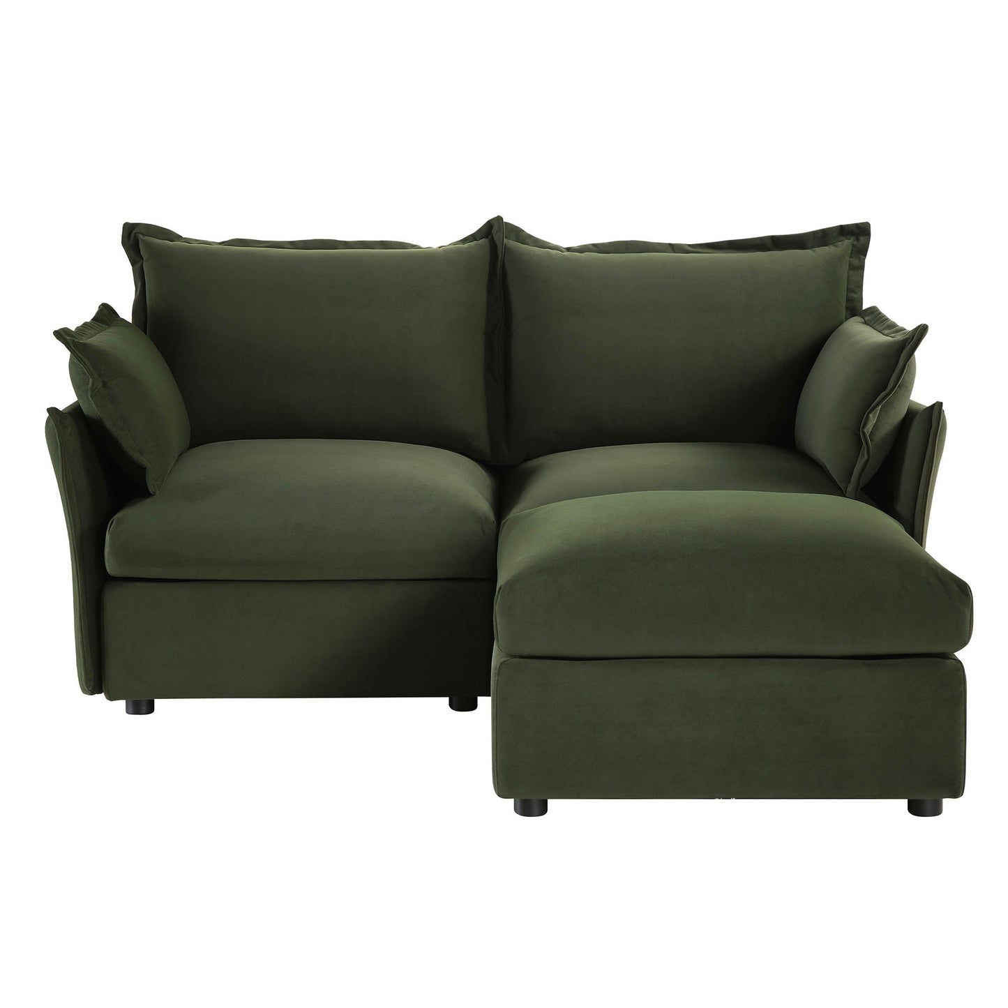 Canapé sectionnel Byron Pillow Edge en velours vert mousse, méridienne 2 places