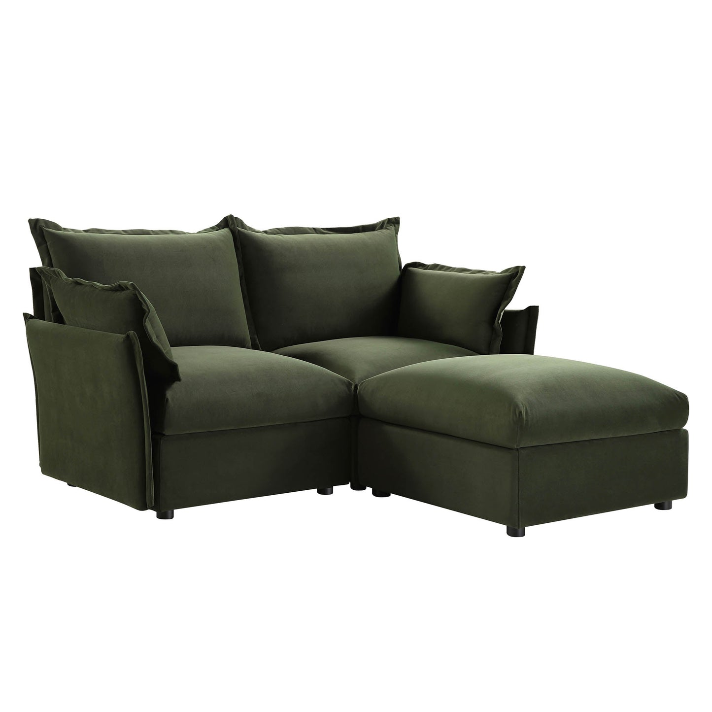 Canapé sectionnel Byron Pillow Edge en velours vert mousse, méridienne 2 places