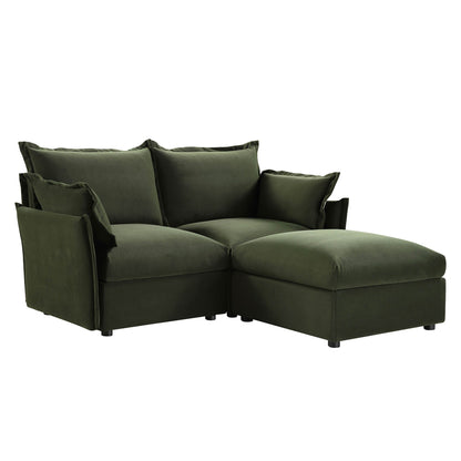 Canapé sectionnel Byron Pillow Edge en velours vert mousse, méridienne 2 places