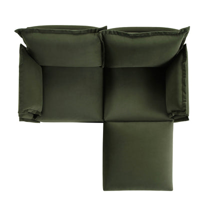 Canapé sectionnel Byron Pillow Edge en velours vert mousse, méridienne 2 places
