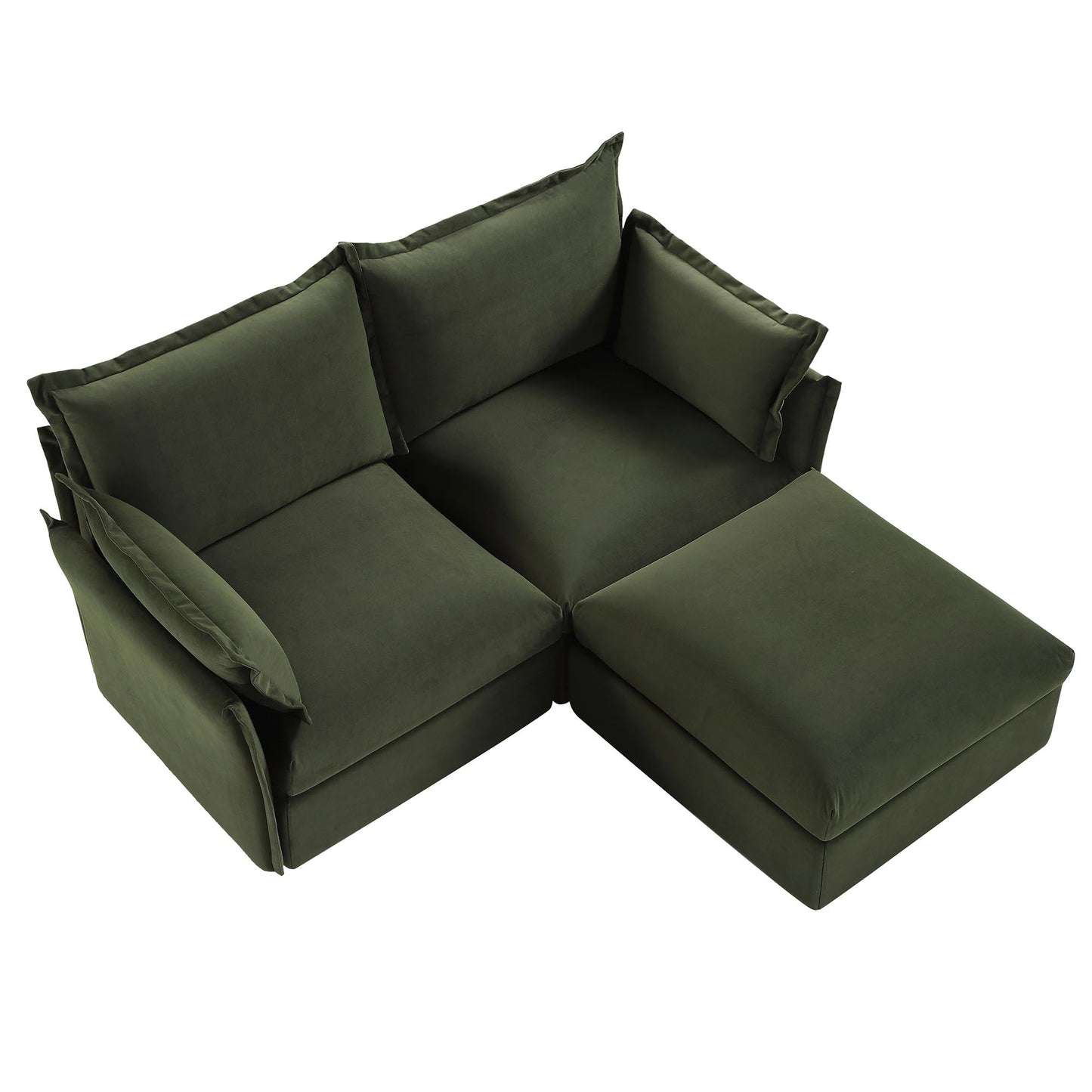 Canapé sectionnel Byron Pillow Edge en velours vert mousse, méridienne 2 places