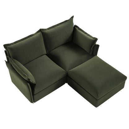 Canapé sectionnel Byron Pillow Edge en velours vert mousse, méridienne 2 places