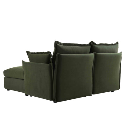 Canapé sectionnel Byron Pillow Edge en velours vert mousse, méridienne 2 places