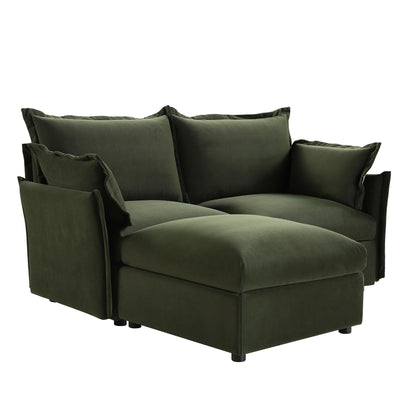 Canapé sectionnel Byron Pillow Edge en velours vert mousse, méridienne 2 places