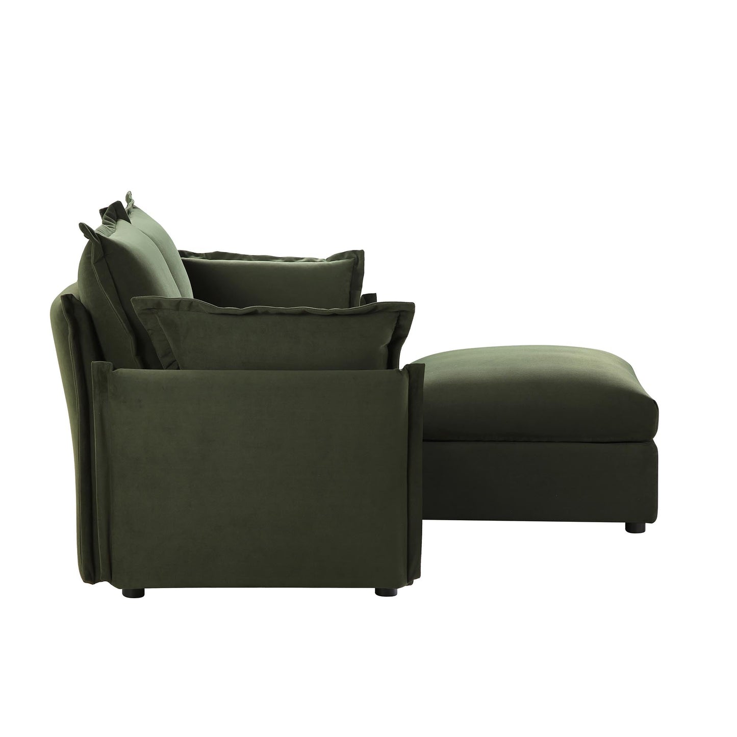 Canapé sectionnel Byron Pillow Edge en velours vert mousse, méridienne 2 places