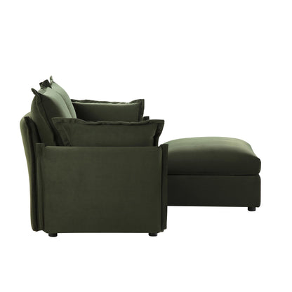 Canapé sectionnel Byron Pillow Edge en velours vert mousse, méridienne 2 places