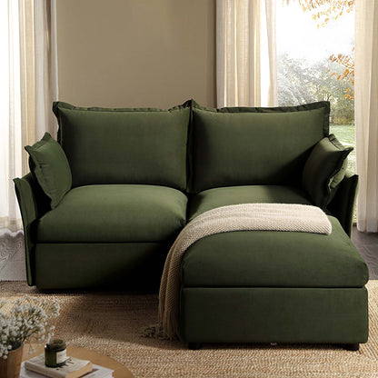 Canapé sectionnel Byron Pillow Edge en velours vert mousse, méridienne 2 places